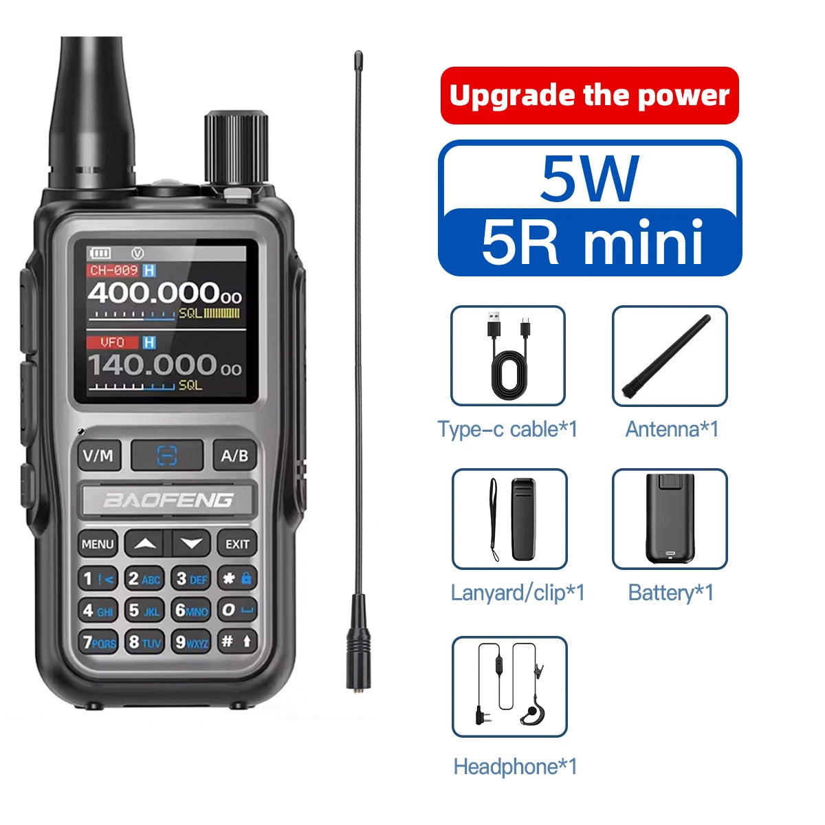 1PC Baofeng UV 5RMINI Radio Walkie Multibanda, FM, AM, UHF, VHF, PMR, Frecuencia Aérea.