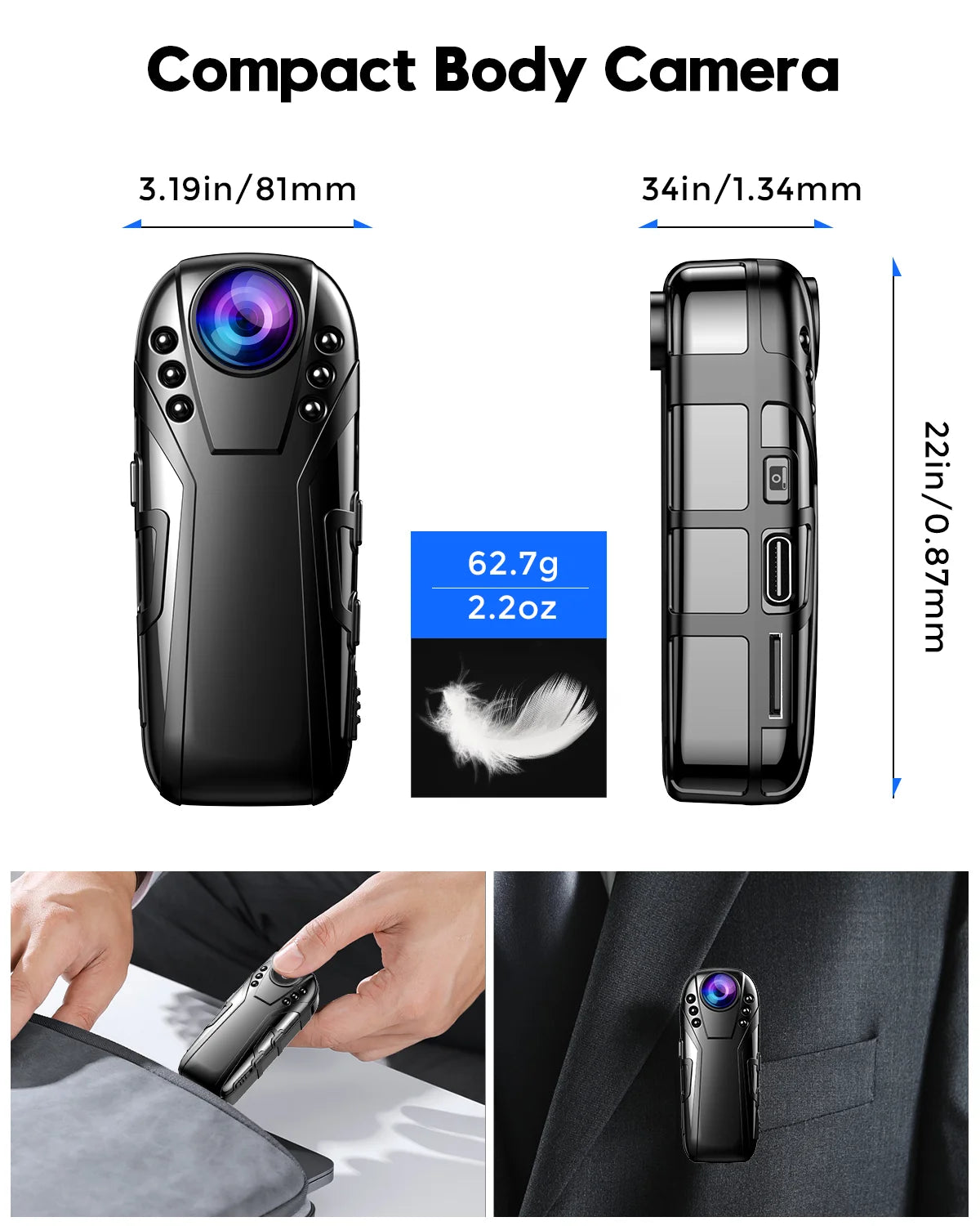 Boblov L02 1080P Full HD con Visión Nocturna, 125 grados.