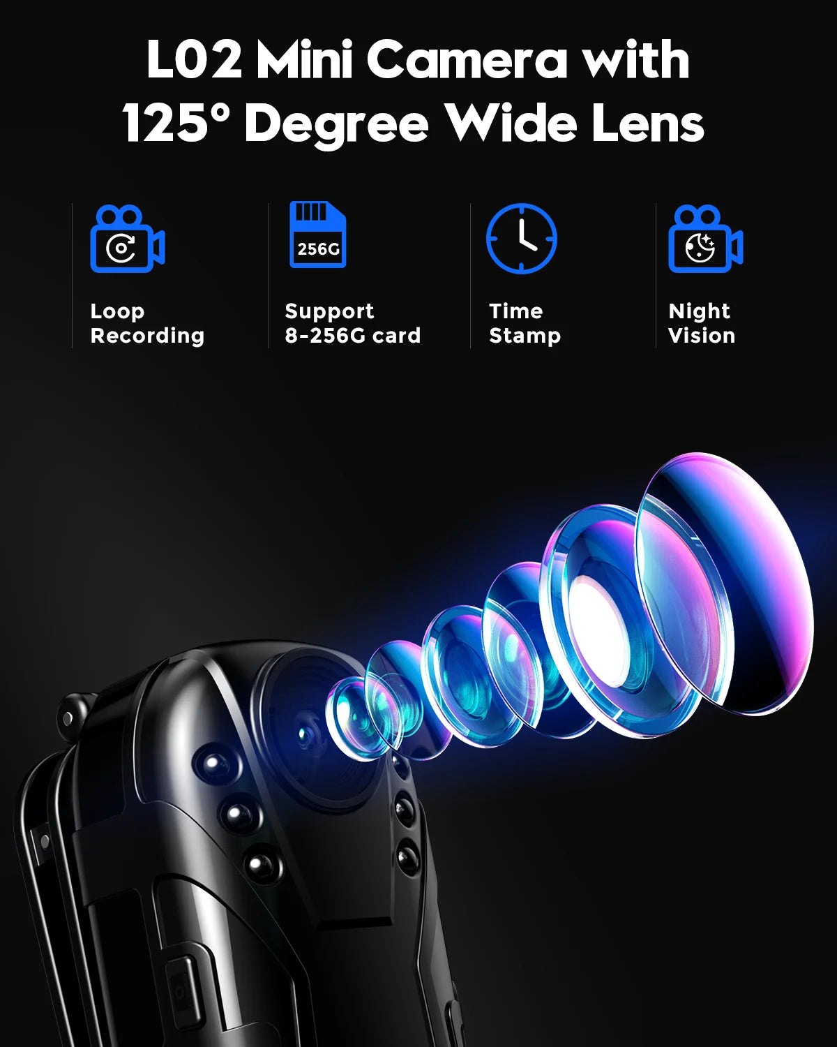 Boblov L02 1080P Full HD con Visión Nocturna, 125 grados.