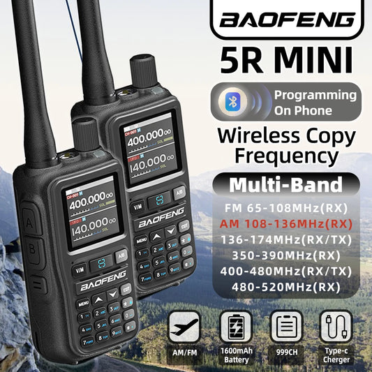 1PC Baofeng UV 5RMINI Radio Walkie Multibanda, FM, AM, UHF, VHF, PMR, Frecuencia Aérea.