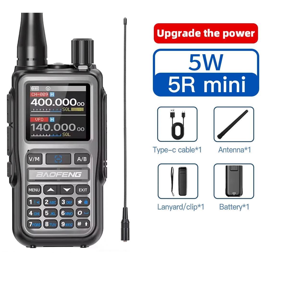 1PC Baofeng UV 5RMINI Radio Walkie Multibanda, FM, AM, UHF, VHF, PMR, Frecuencia Aérea.